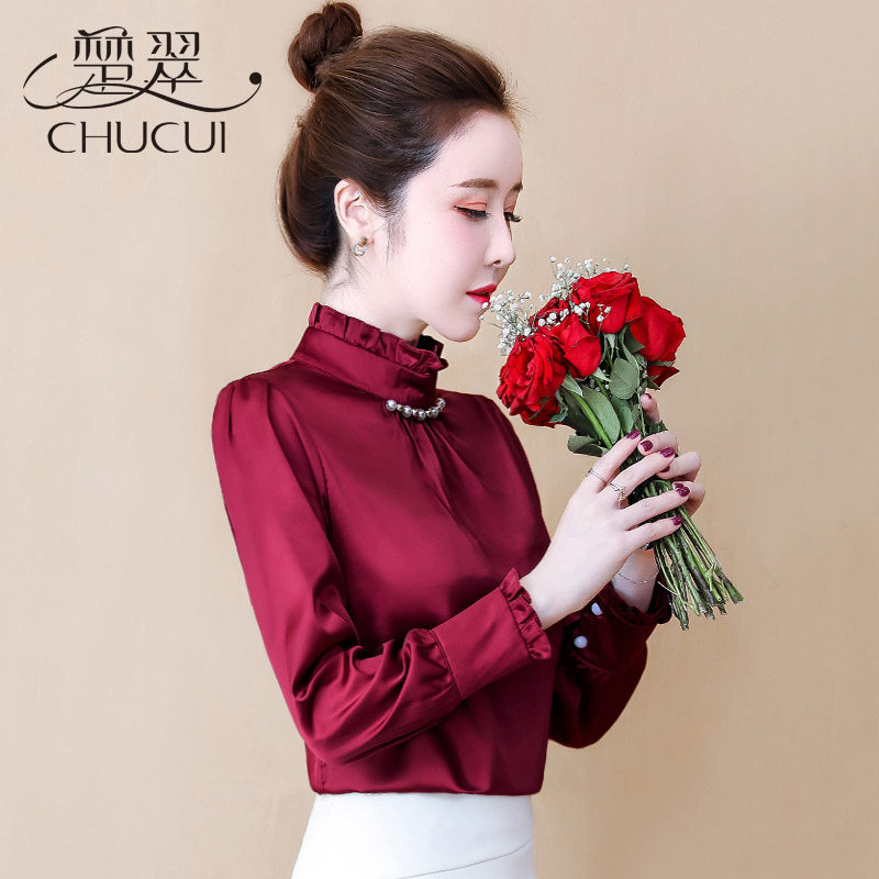 High-end chiffon shirt ladies long-sleeved autumn 2022 new trendy western style all-match top gentle wind bottoming shirt