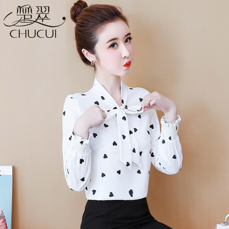 White chiffon shirt ladies autumn 2022 new trendy western style professional long-sleeved top polka dot large size bottoming shirt