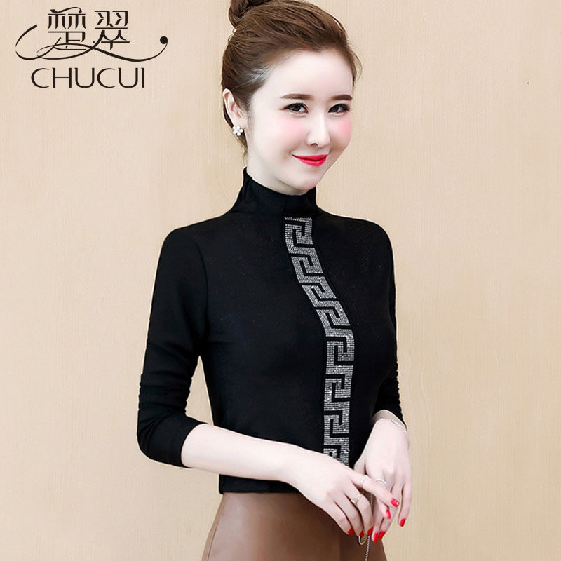 Plus velvet bottoming shirt autumn and winter half turtleneck women's 2022 new beautiful mesh shirt T-shirt Western style with lace top inside