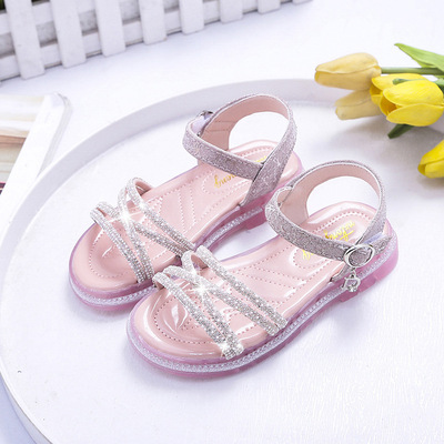 2021夏季新款女童公主鞋时尚女孩水钻凉鞋韩版软底中大童沙滩鞋潮