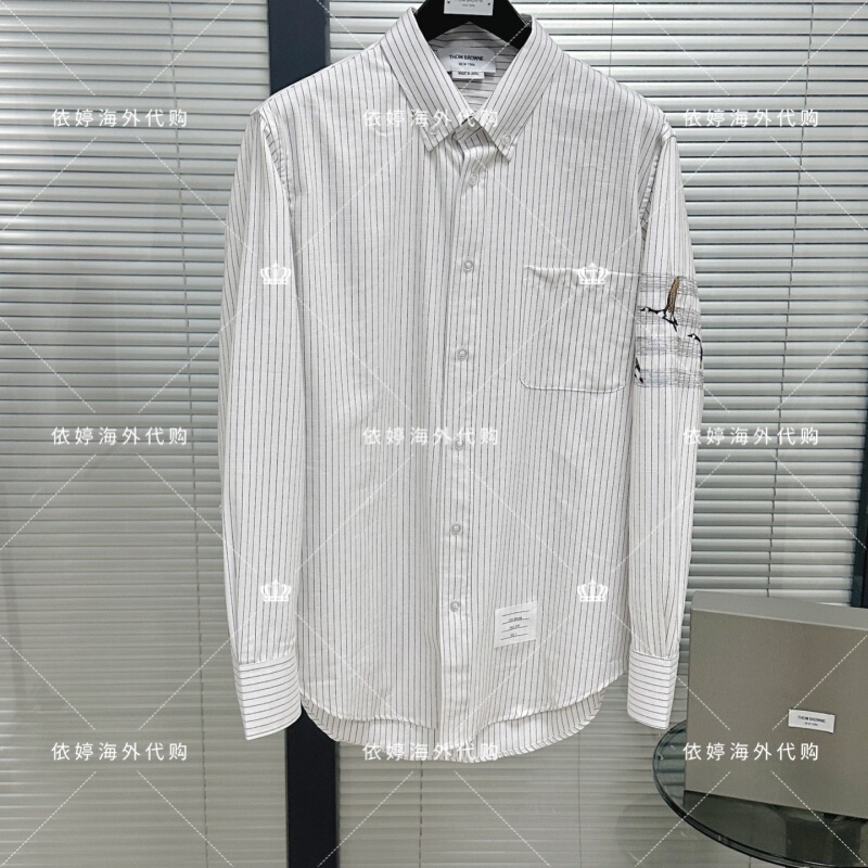 Thom Browne/Tom Brown Tb New Men's Casual Pure Cotton Long-Sleeved Shirt for Women and Teenagers, Versatile for Daily Wear