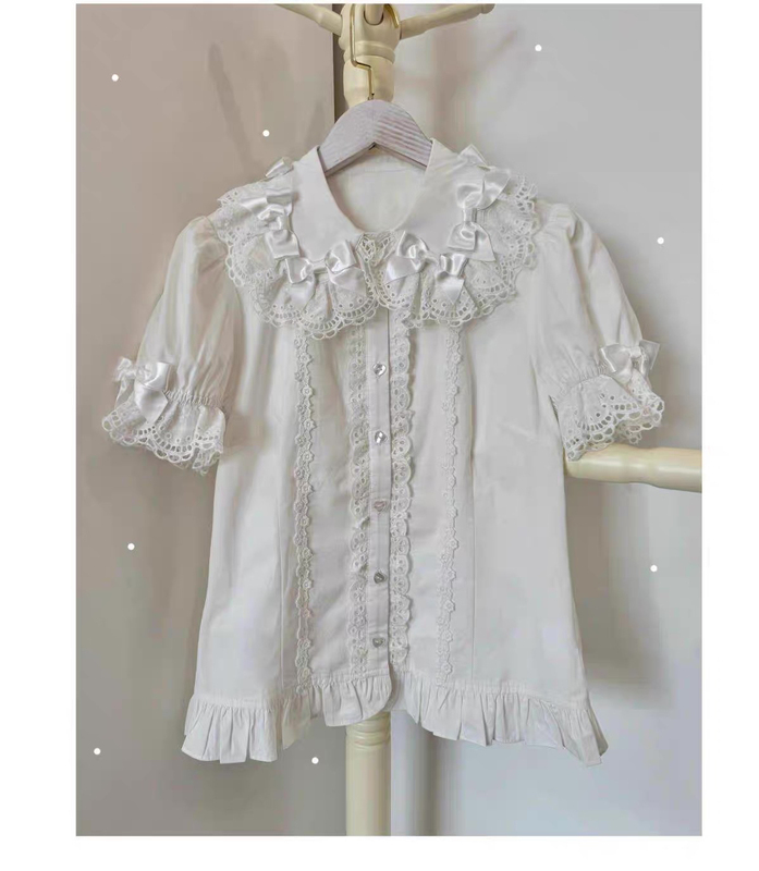 Lolita Summer Original Doll Collar Jsk with a Lolita Short-Sleeved Pure Cotton Shirt with Puff Sleeves, Cute Base Layer