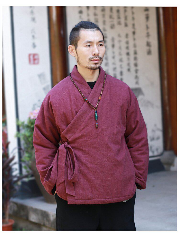 китайский костюм 中国风男装冬季汉服棉衣男士唐装棉袄古风中式棉服加厚棉麻茶禅服