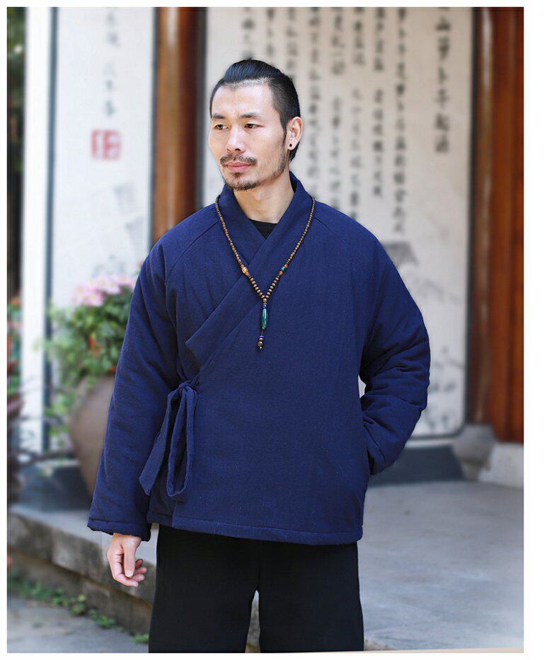 китайский костюм 中国风男装冬季汉服棉衣男士唐装棉袄古风中式棉服加厚棉麻茶禅服