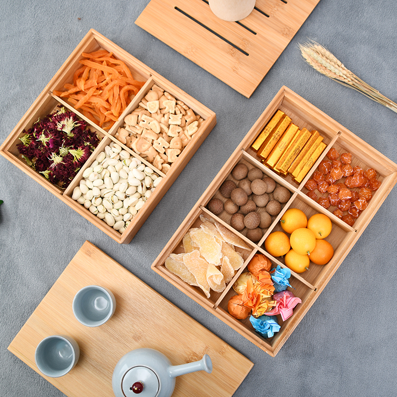 Junior snack collection box Japanese bamboo cover segmentation box tea disc dry fruit candy box snack disc