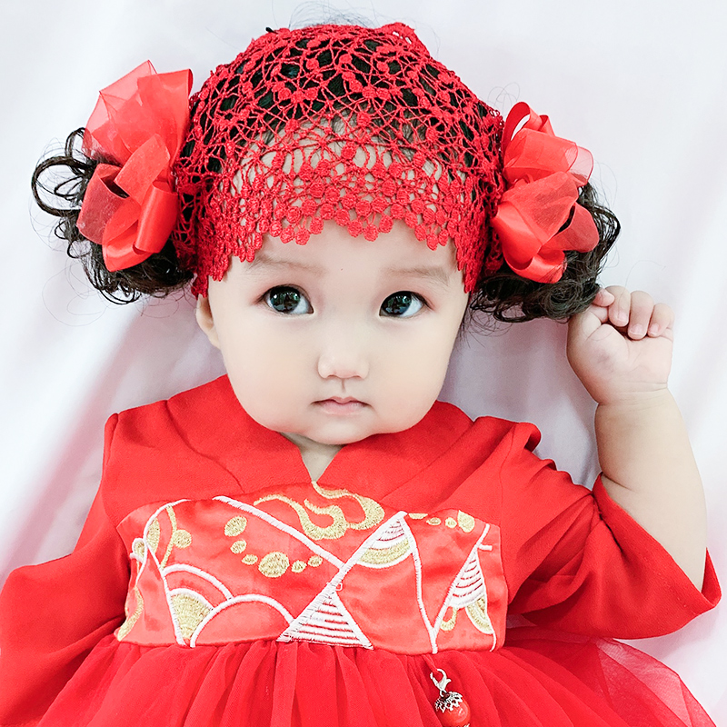 Baby hair accessories Female baby 100-day-old headdress Hair net Baby wig Hair band Butterfly hair band