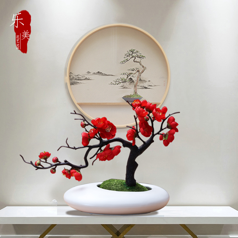 Plum Blossom Emulation Floral Suit Pendulum piece New Chinese living room TV cabinet Xuanguan Book room Ramei Fake Flowers Bonsai Furnishing-Taobao