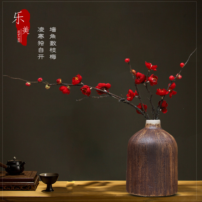 New Chinese style Zen ceramic vase indoor living room TV cabinet simulation plum flower arrangement flower decoration decoration
