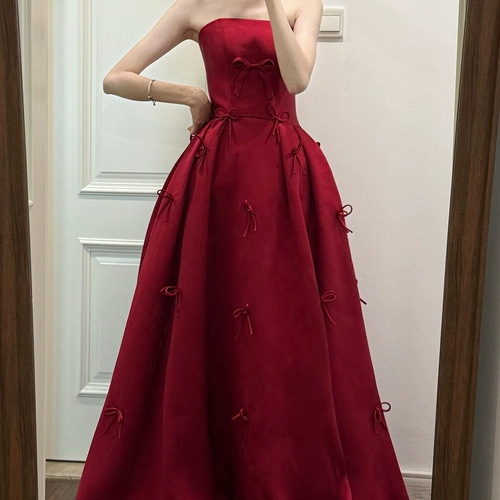 Топ без лямок, бордовое вечернее платье, свадебное платье, французский стиль, изысканный стиль