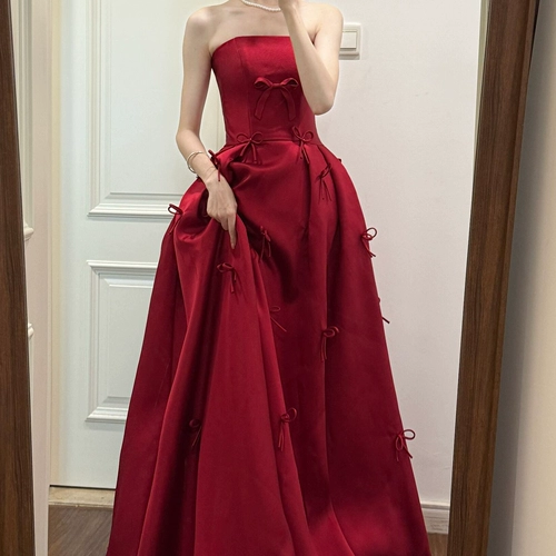 Топ без лямок, бордовое вечернее платье, свадебное платье, французский стиль, изысканный стиль