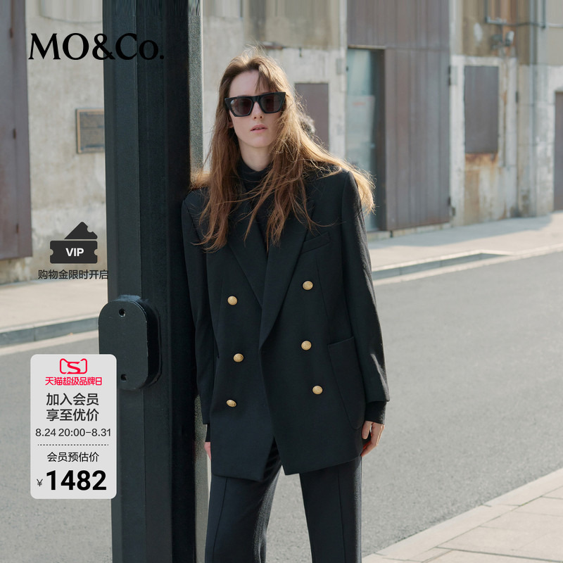 Moco Suit Wool Fine-Spun Vintage Double-Breasted Gold Button Wide-Shoulder Silhouette Jacket for Commuting and Casual Wear by Moanke Moco Suit Wool Fine-Spun Vintage Double-Breasted Gold Button Wide-Shoulder Silhouette Jacket for Commuting and Casual Wear by Moanke