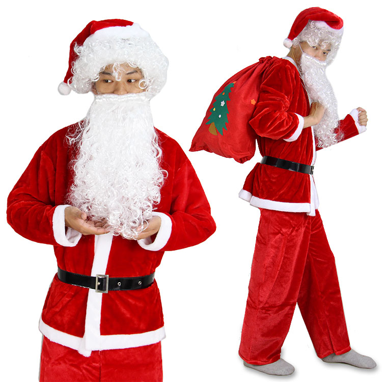 Christmas old man plush costume suit dresses up as Santa Claus costume gold velvet clothes performance costume five-piece set