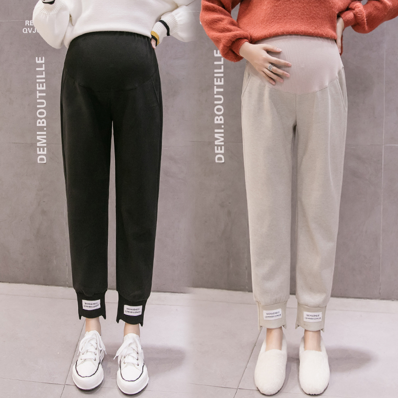 Maternity pants spring inner trousers trousers autumn and winter outer wear spring and autumn woolen harem pants fashionable plus velvet thickening