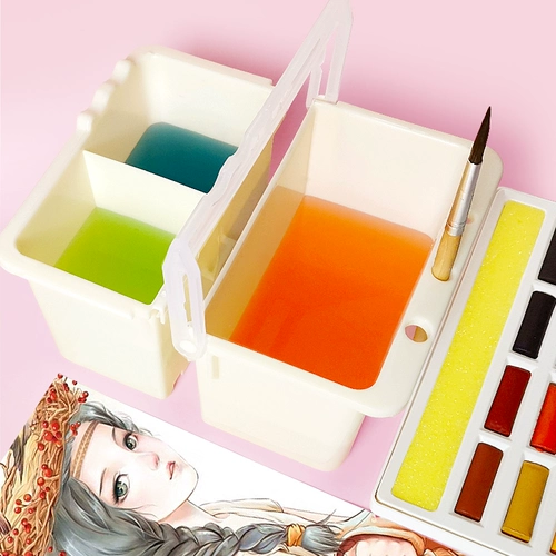 Универсальный держатель для ручек, художественный стаканчик для мытья кистей, ведро, акварель, пигментированная портативная маленькая художественная гуашь для школьников, 2 в 1, увеличенная толщина