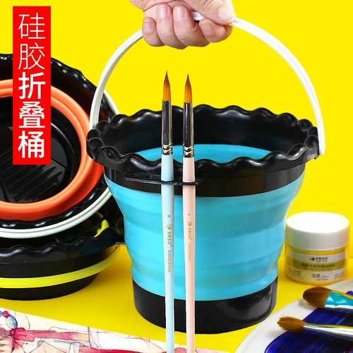 Круглый квадратный черный складной силиконовый универсальный стаканчик для мытья кистей, регулируемое художественное ведро, портативный держатель для ручек, акварель, гуашь, пигментированный акрил