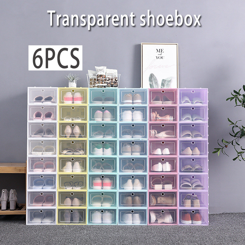 6PCS Transparent shoebox storage boxes shoe rack Shoe cabinet