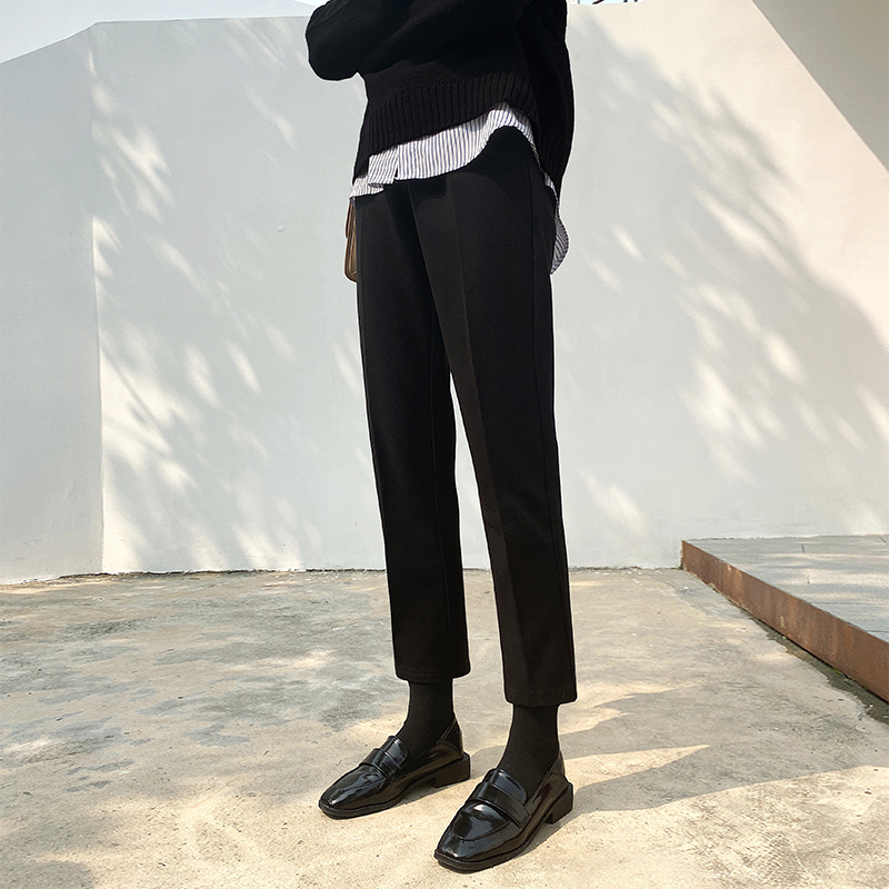 Pregnant Woman Western Dress Pants Spring Autumn Clothes Slim Fit Outside Wearing Loose Straight Drum Wide Pants 90% Smoke Tubes Pants Black Inner Lap Pants