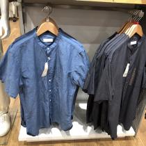 Japan expected to be light and breathable pure marginal summer mens casual cotton linen short sleeve lap shirt 436515