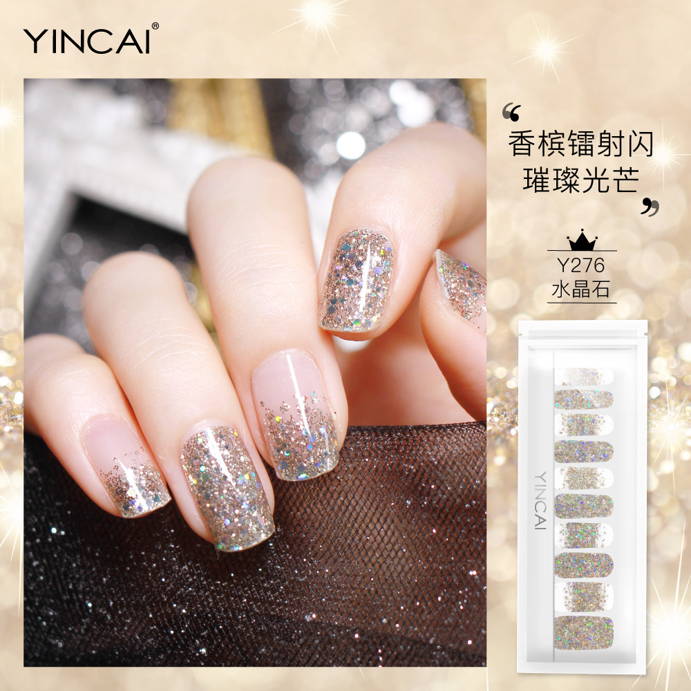 (Crystal Stone) Nail Sticker Full Nail Patch Waterproof Durable Patch Finished Wearing Removal Nail Sticker 3d