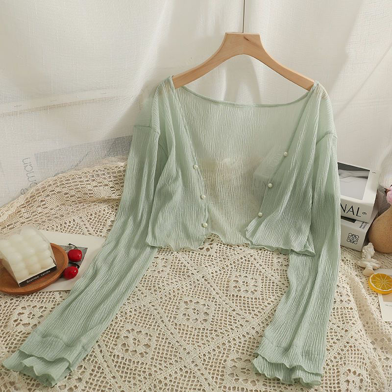 Korean Style Fresh and Simple Shawl Jacket for Women, New Summer Style, Sheer Thin Ice Silk Sun Protection Cardigan, Long-Sleeved Top