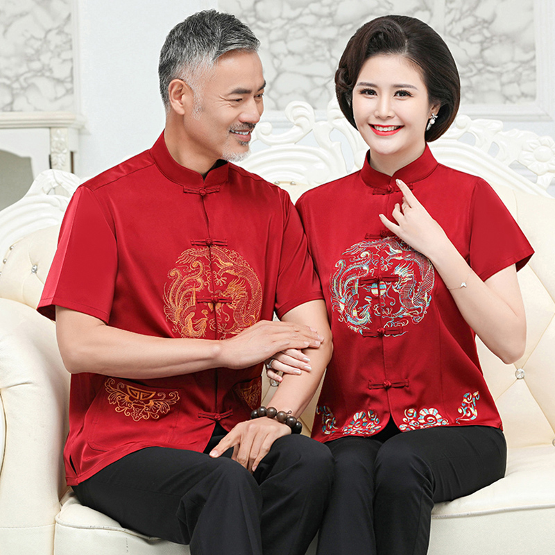 Lovers Tang Dress Male Older Clothes Short Sleeve Suit Grandpa China Wind Daddy Summer Mulberry Silk Half Sleeve Thin