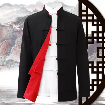 Chinese style Tang suit male Spring and Autumn long sleeve on both sides wearing Chinese jacket father practice card buckle retro cotton youth