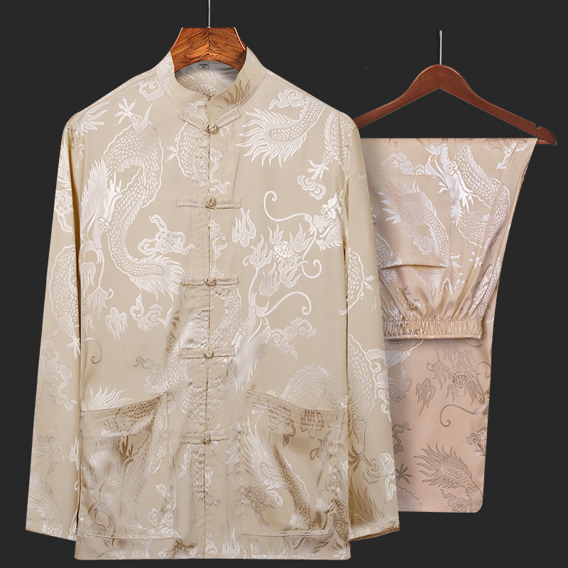 Middle Aged Tang Dress Men's Long Sleeve Suit China Wind Seniors Spring Autumn Clothing Daddy Clothes Grandpa Birthday Overlife Wedding