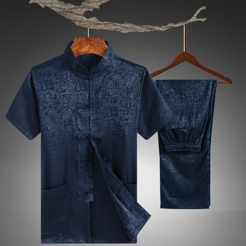 Middle aged Down Men's short sleeve suit Grandpa dress Chinese wind half sleeve old man 70-year-old birthday Chinese clothes