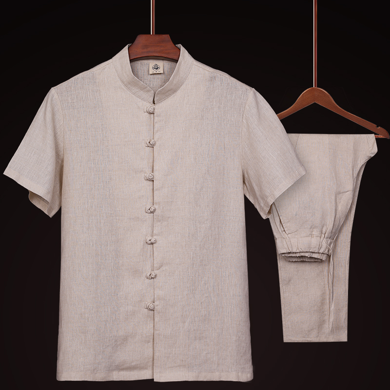 Tang Loaded Short Sleeve Pure Hemp Cloth Shirt China Wind Summer Suit Middle-aged men Men Linen Half Sleeve Dad Clothes