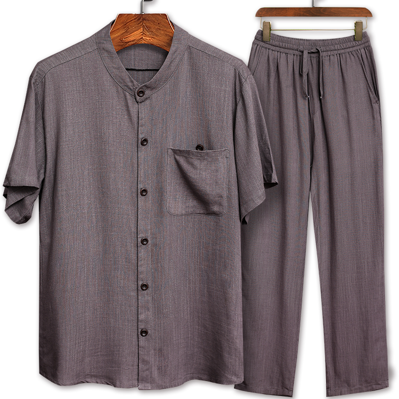 Linen shirt men's short-sleeved summer Chinese style elderly clothes 70-year-old grandpa suit thin section dad cotton linen loose