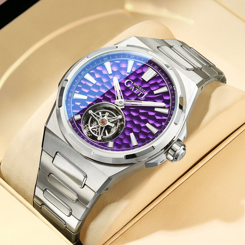 2026 New German Bugatti Tourbillon Watch Fully Automatic Mechanical Watch Men's Stainless Steel Waterproof Light Luxury Watch