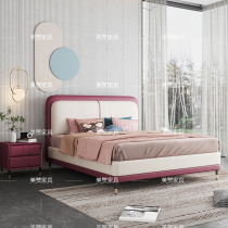 Modern minimalist child bed girl high backrest red tech cloth princess bed boy single bed child furniture