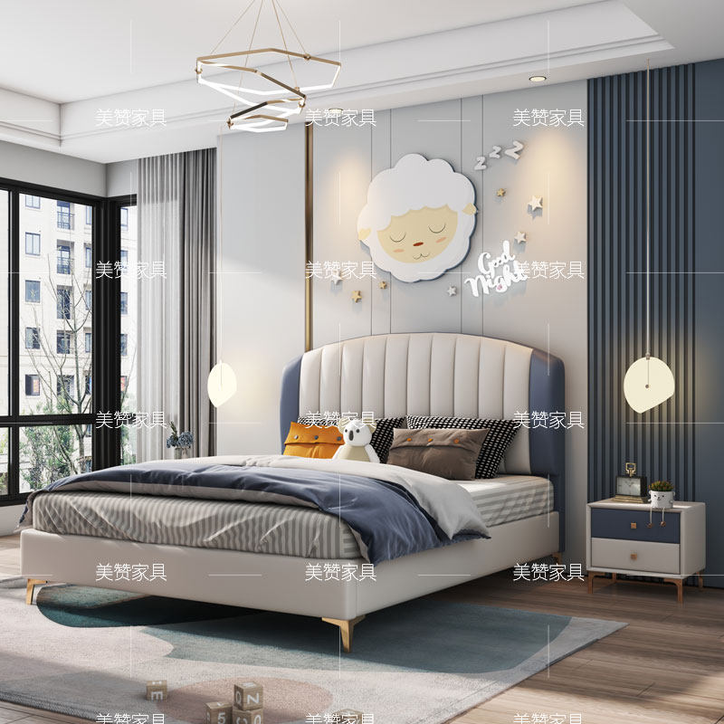 Light Extravagant Child Genuine Leather Bed Teen Boy Soft Bunk Bed Modern Minima Solid Wood Single 1 21 5 m Containing Bed