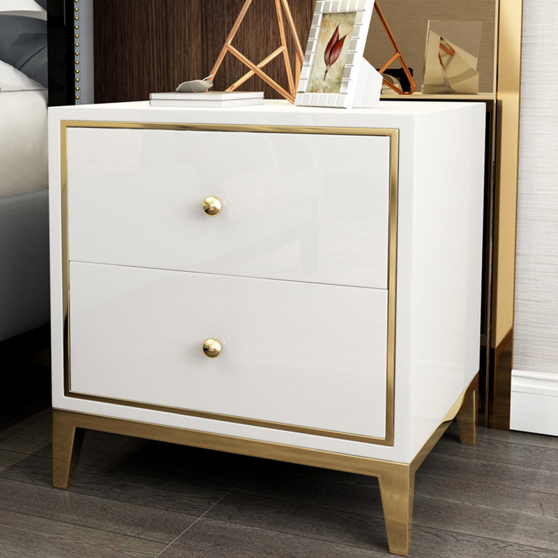 Bedroom nightstand rear modern minimalist baking varnish with drawer containing cabinet light and luxurious golden edge Several containing cabinet corner a few