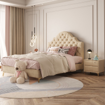 American childrens bed solid wood cloth art 1 5 m teenagers modern minimalist male girl princess soft bag pull button storage