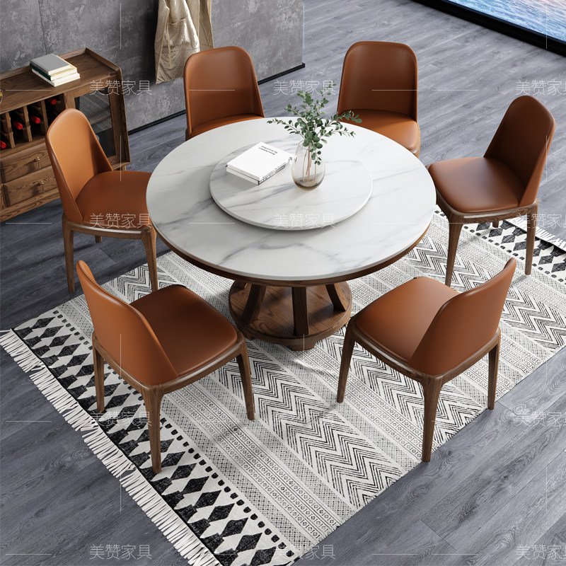 Nordic slate dining table and chair combination round 68 people modern minimalist solid wood with turntable dining table living room home dining table