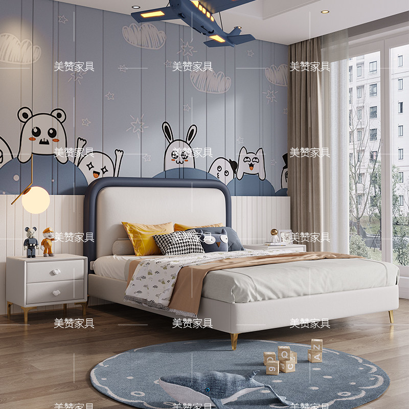 Light Extravagant Children's Bed Boy Single Bed Modern Brief About 1 5 m Nets Red Ins Genuine Leather Bed Nordic Girl Princess Bed