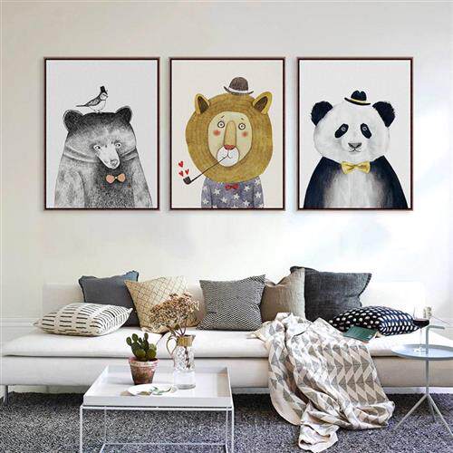 相框画芯定制打印水彩动物北欧小清新装饰布画挂画海报组合-Taobao