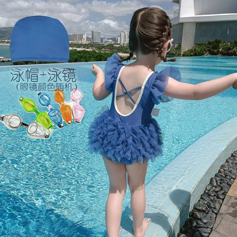 Baby swimsuit skirt girls Children's swimsuit Princess Girls Lace Triangle one-piece bikini swimsuit Two-year-old blue