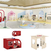 Kindergarten childrens wooden playhouse indoor role play house baking coffee house hospital doll house
