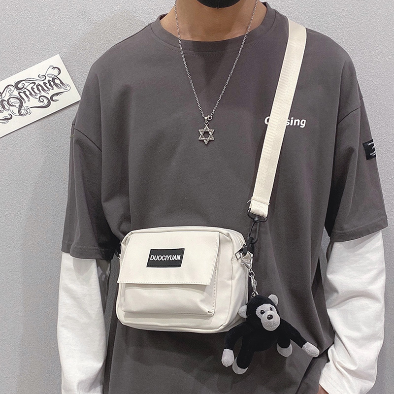 Hong Kong style casual cross-body bag men's tide brand personality street small shoulder bag men's shoulder bag Japanese simple small backpack tide