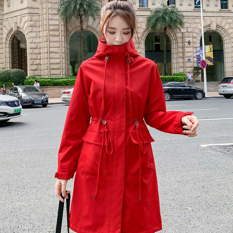 Spring and autumn single-layer jacket women's mid-length version of the tide brand outdoor waterproof Korean loose windbreaker mountaineering jacket