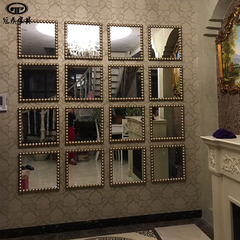 Decorative Mirrors European-style Dining Room Soft-mounted Wall-mounted Composition Mirror Dining Side Background Wall Nine Palace Lattice Space Expansion Mirror