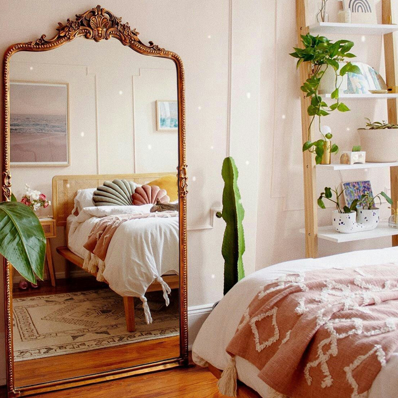 Crown Tripod Custom Retro Large Mirror Full Body Floor Mirror Medieval Bedroom Home Big Size Full Body Mirror Handcarved Flowers