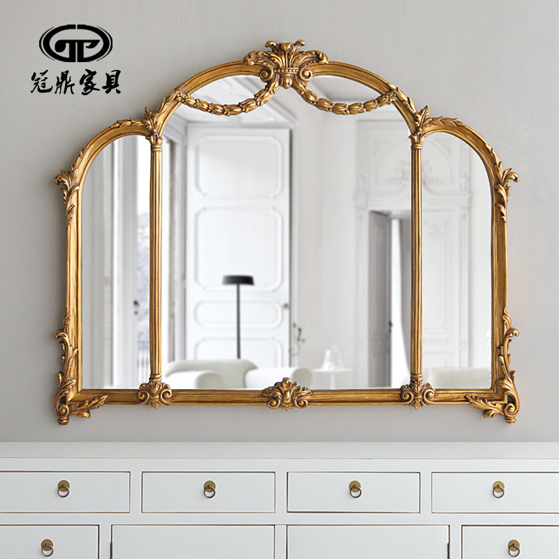 Crown Tripod Mirror Retro Cosmetic Mirror Makeup Room Bathroom Wall-mounted Carved floral mirror European style Decorative Mirror Art Ancient Wind Cosmetic Mirror