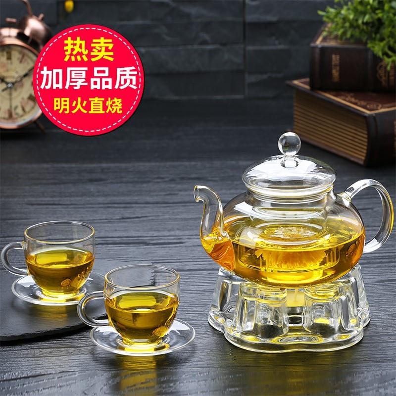 -Heat-resistant transparent glass flower teapot flower fruit tea heating insulation teapot candle alcohol lamp iron frame tea stove