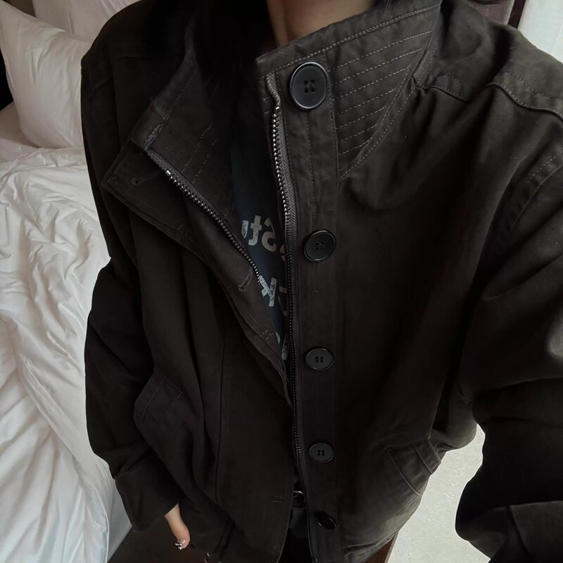 Korean Military-Style Af Faux Rabbit Fur Heavy-Duty Washed 3D Jacket with Cotton Padding and Fleece Lining, Winter Coat