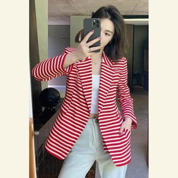 Early Spring Trendy and Versatile High-End Small Suit with Unique and Beautiful Temperament, Commuter Style Red Blazer for Women