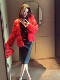 Korean-Style Early Spring Outfit with a Unique and Beautiful Vibe, Niche Design, Lazy and High-End Feel, Red Knitted Cardigan