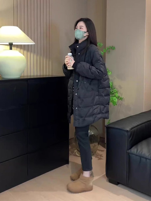 Black Mid-Length High-Neck down Jacket for Women, 2026 Spring New Style, Petite, Fashionable, Lightweight Cotton Coat